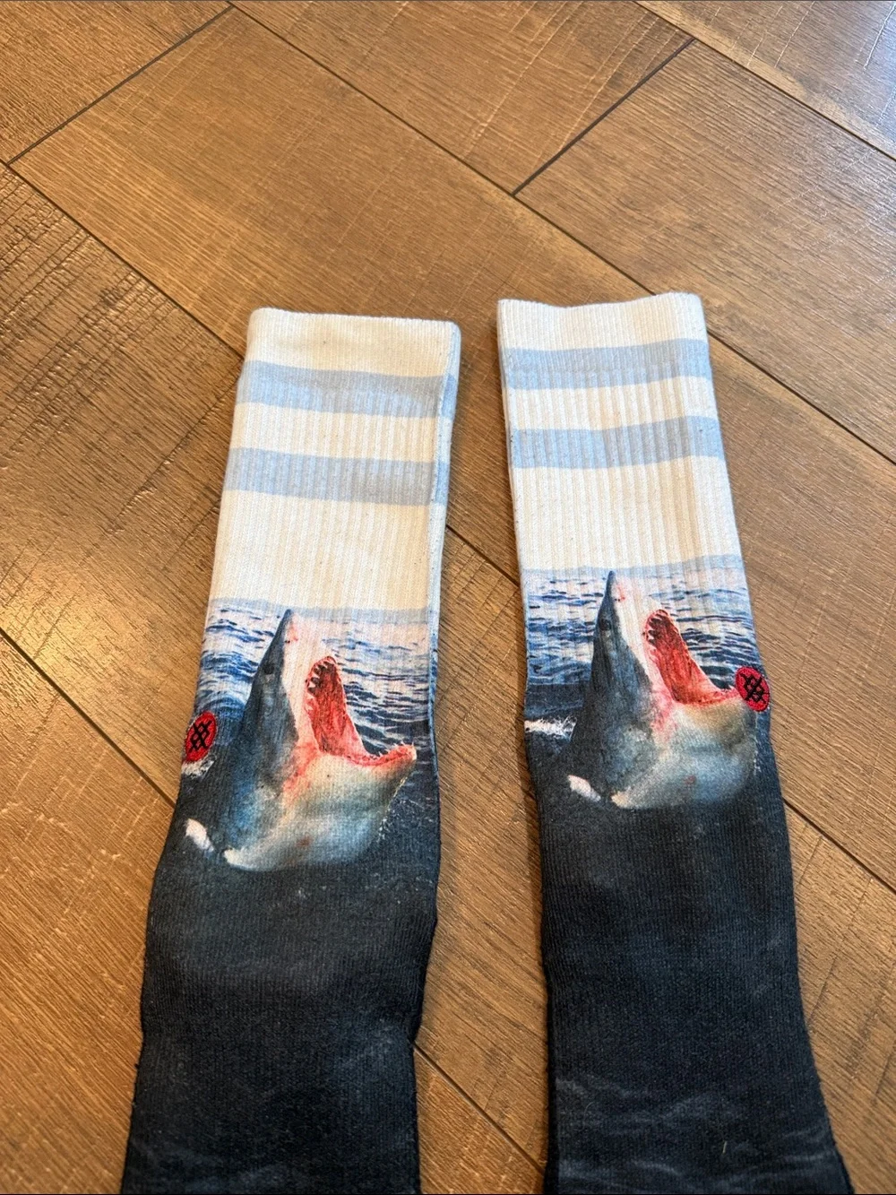 Men's Shark Graphic Athletic Crew Socks in Blue and Black